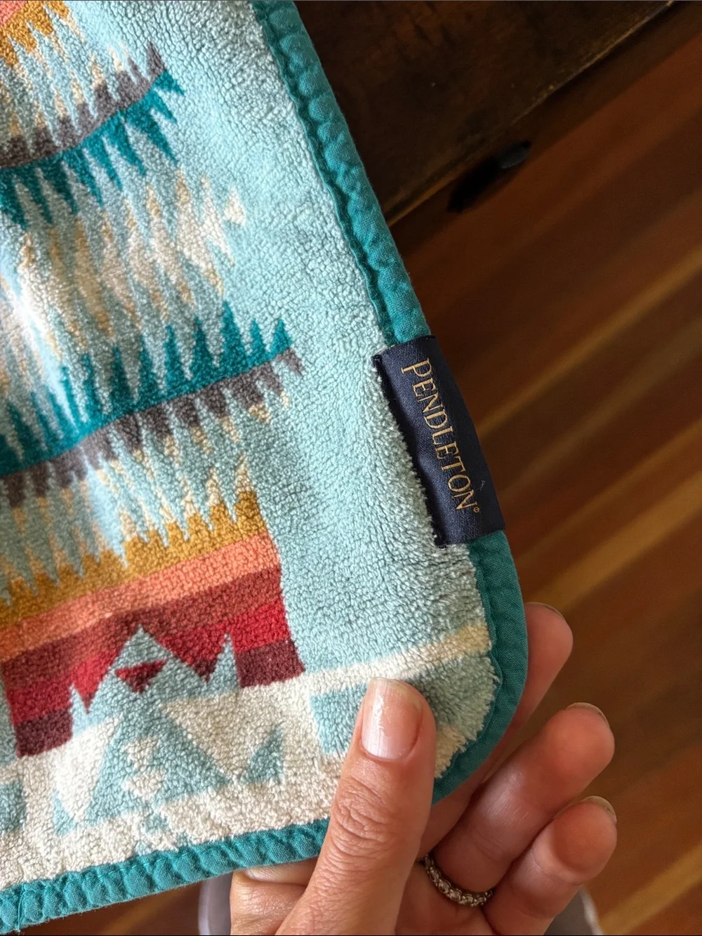 Kids Hooded Poncho Towels - Aqua Tribal Print
